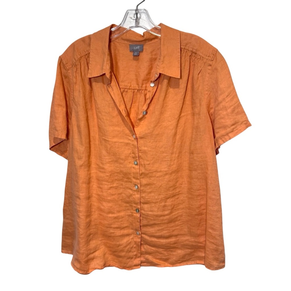 J Jill Top Womens Extra Large Linen Button Down Short Sleeve Boxy Resort